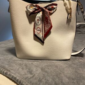 Elegant White Tote Bag with Scarf Accent